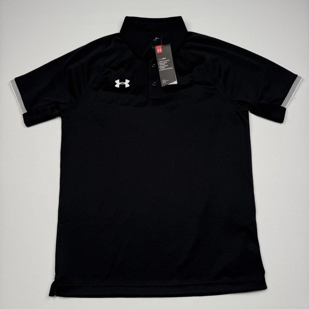 Under Armour Polo Shirt Mens Small Black HeatGear Golf Performance Tech